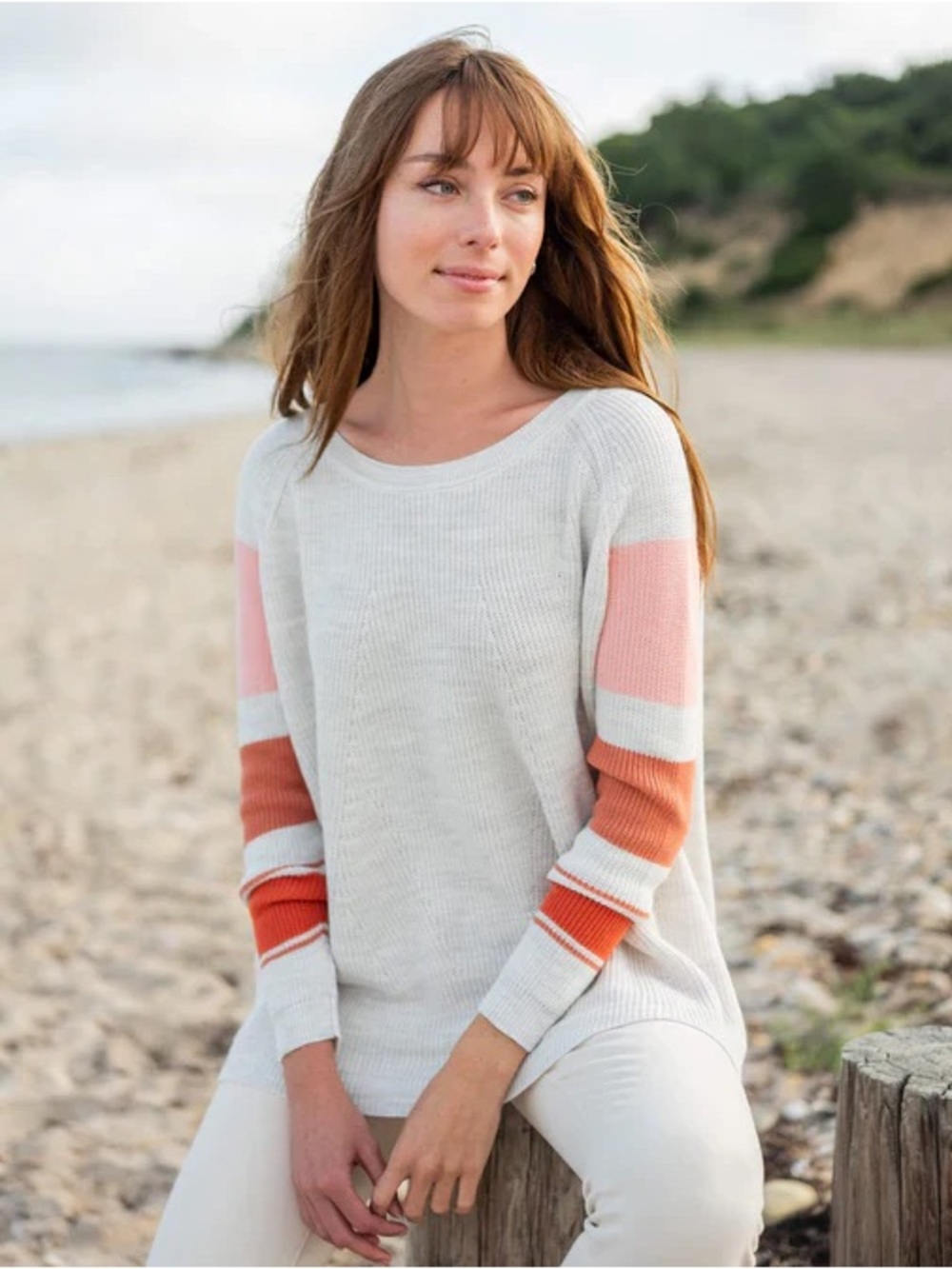 Mersea Sea Salt Coral Stripe Camden Striped Traveler Sweater Button Down Back